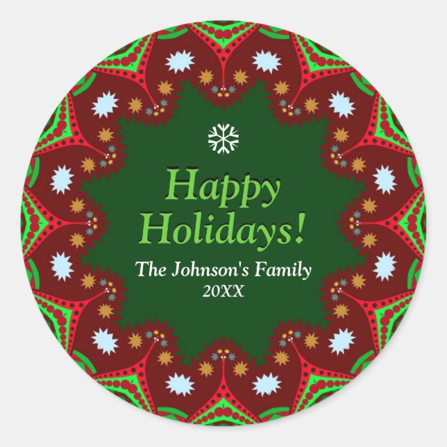 Christmas Holidays Family Keepsake Party Plate Classic Round Sticker (Front)