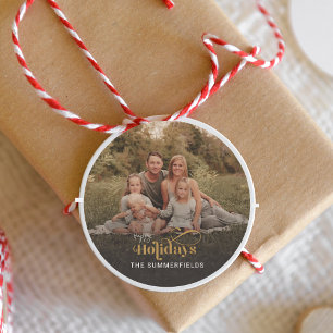 Christmas Holidays Family Photo Festive Modern Classic Round Sticker