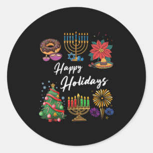 Christmas Holidays Feliz Navidad Hanukkah Kwanzaa  Classic Round Sticker