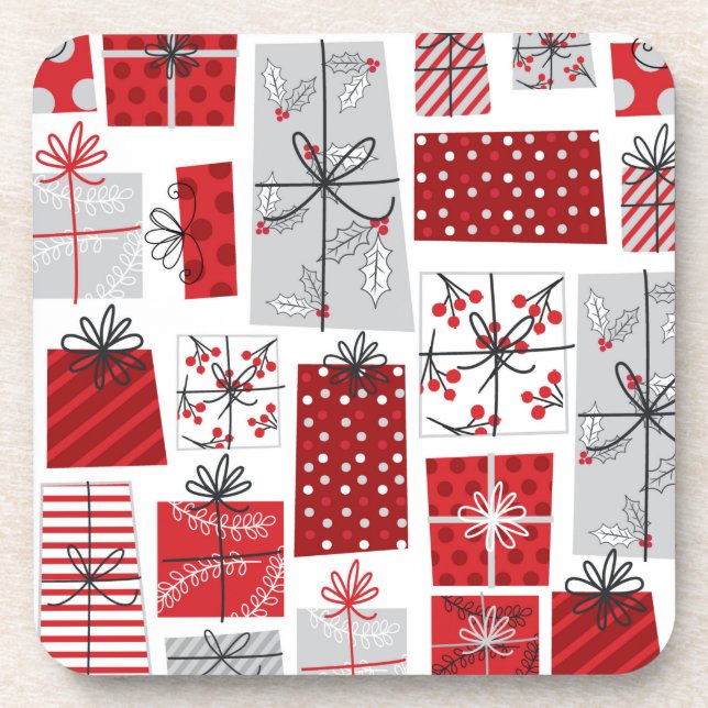 Christmas Holidays Festive Red Silver Modern Gifts Coaster (Front)