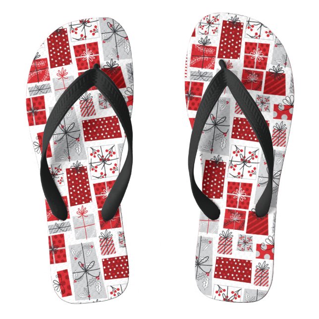 Christmas Holidays Festive Red Silver Modern Gifts Jandals (Footbed)