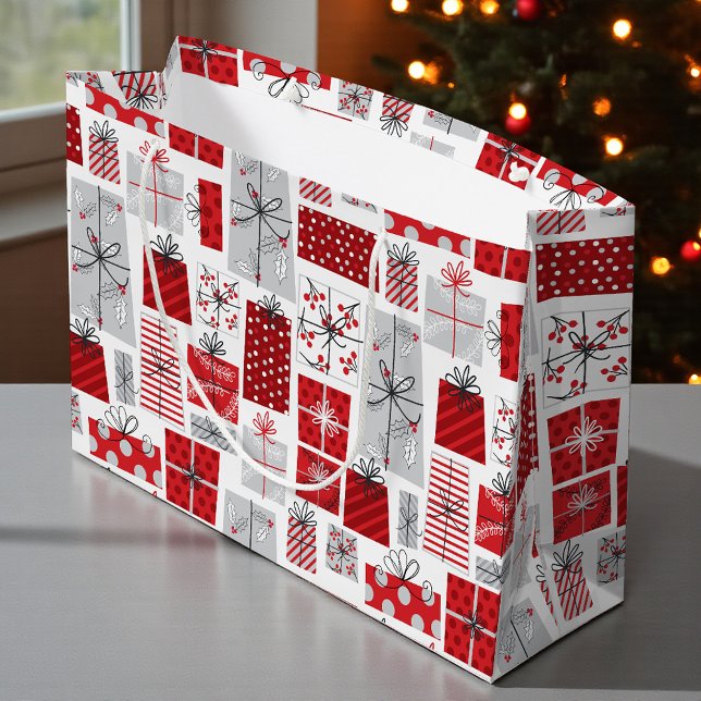 Christmas Holidays Festive Red Silver Modern Gifts Large Gift Bag (Creator Uploaded)