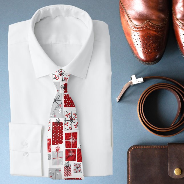 Christmas Holidays Festive Red Silver Modern Tie (Creator Uploaded)