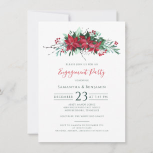 Christmas Holidays Floral Script Engagement Party Invitation