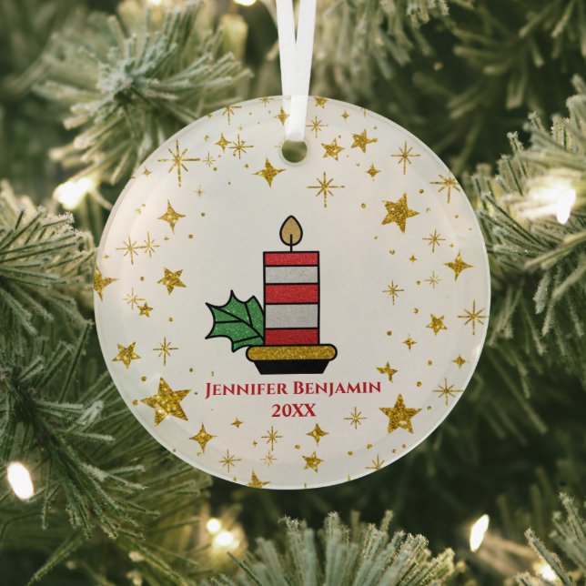 Christmas Holidays Gold Stars Candle Glitter  Glass Tree Decoration (Insitu)