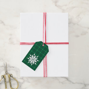 Christmas holidays green plaid pattern gift tags
