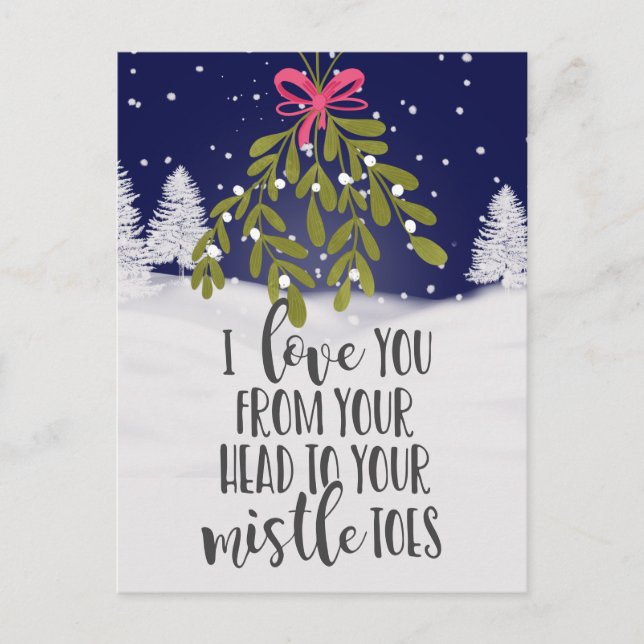 christmas holidays I love you mistletoe pun funny Postcard (Front)