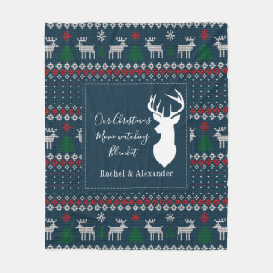 Christmas Holidays Knit Look Pattern Personalised Fleece Blanket