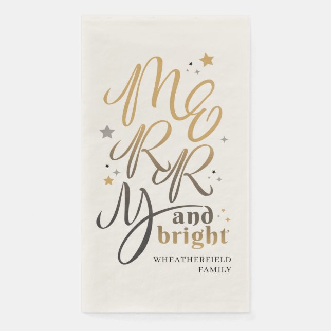 Christmas Holidays Merry and Bright Script Napkin (Front)