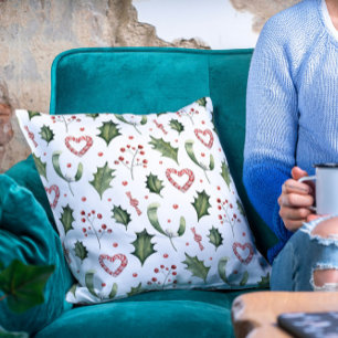 Christmas Holidays Mistletoe Holly Candy Canes Cushion