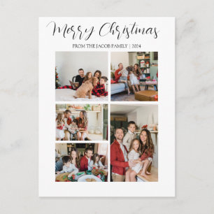 Christmas holidays Modern Typography Four-Photo Holiday Postcard