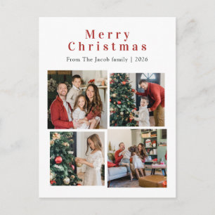 Christmas holidays Modern Typography Four-Photo Holiday Postcard