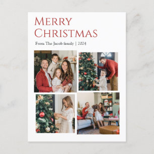 Christmas holidays Modern Typography Four-Photo Holiday Postcard