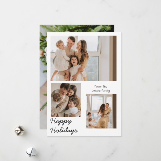  Christmas holidays Modern Typography Three-Photo  Holiday Card (Front/Back In Situ)