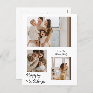  Christmas holidays Modern Typography Three-Photo  Holiday Postcard