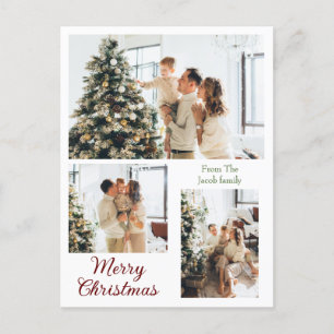  Christmas holidays Modern Typography Three-Photo  Holiday Postcard
