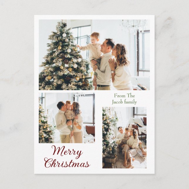  Christmas holidays Modern Typography Three-Photo  Holiday Postcard (Front)