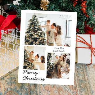  Christmas holidays Modern Typography Three-Photo  Holiday Postcard
