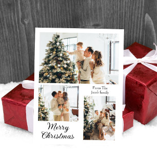  Christmas holidays Modern Typography Three-Photo  Holiday Postcard