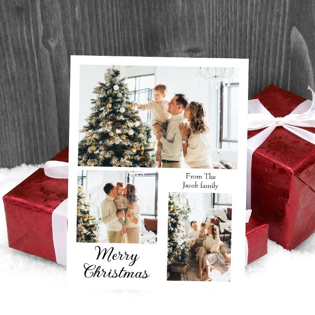  Christmas holidays Modern Typography Three-Photo  Holiday Postcard (Creator Uploaded)