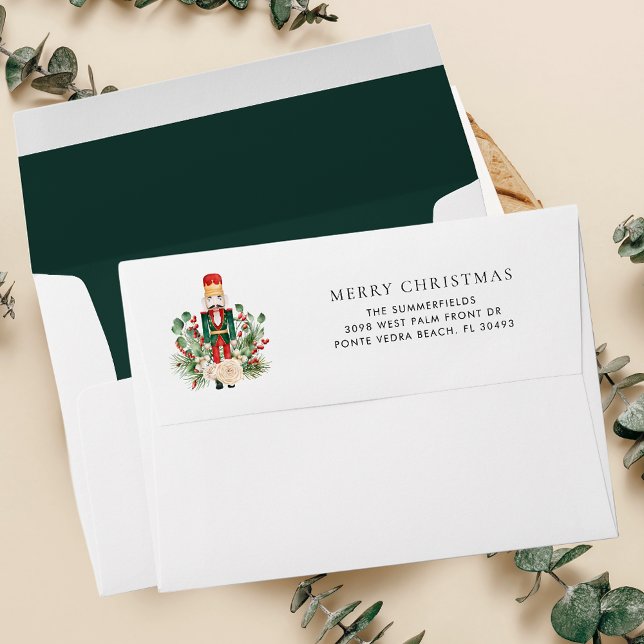 Christmas Holidays Nutcracker Return Address Envelope (Christmas Botanical Nutcracker Greenery Return Addressed Envelope)