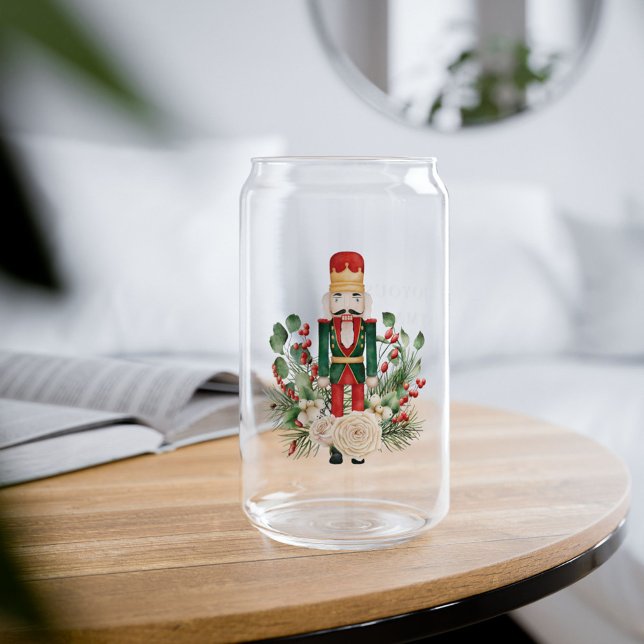 Christmas Holidays Nutcracker Script Personalised Can Glass (Christmas Nutcracker Botanical Can Glass)