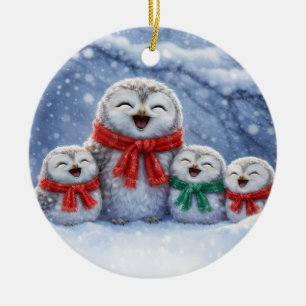 Christmas Holidays Owls in the Snow Cute Ceramic Tree Decoration