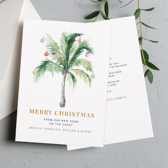 Christmas Holidays Palm Tree Moving Announcement (Christmas Moving Announcement Palm Tree Coastal Beach House)