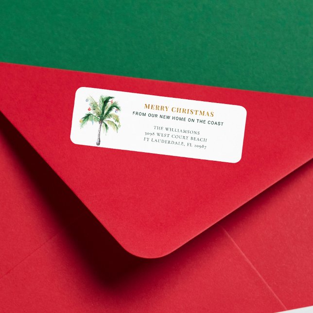 Christmas Holidays Palm Tree Return Address (Merry Christmas Palm Tree Coastal Home Return Address Label)