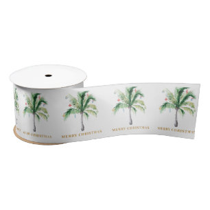 Christmas Holidays Palm Tree Watercolor Satin Ribbon