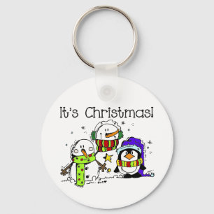 Christmas Holidays Penguins and Snowmen Key Ring