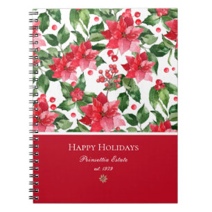 Christmas Holidays Personalised Poinsettia Pattern Notebook