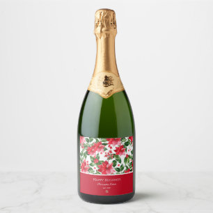 Christmas Holidays Personalised Poinsettia Pattern Sparkling Wine Label