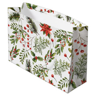 Christmas Holidays Pine Red Berries Botanical Large Gift Bag