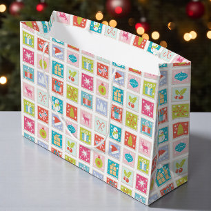 Christmas Holidays Postage Stamp Pattern Large Gift Bag