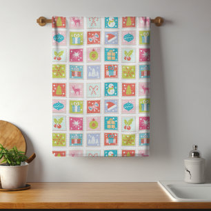 Christmas Holidays Postage Stamp Pattern Tea Towel