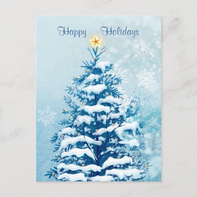 Christmas Holidays Postcard. Snowy tree Holiday Postcard (Front)