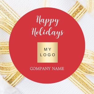 Christmas holidays red business logo classic round sticker