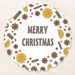 Christmas holidays red mulled wine spicy cocktail paper coaster