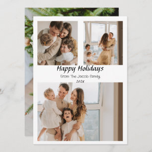  Christmas holidays Script Centred Three-Photo  Holiday Card