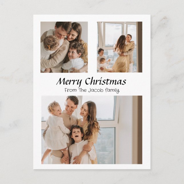  Christmas holidays Script Centred Three-Photo    Holiday Postcard (Front)