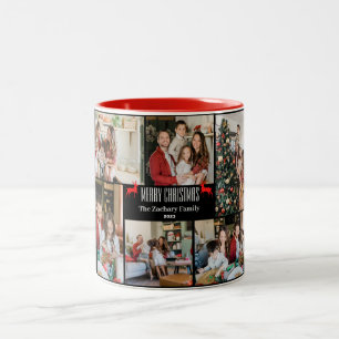 Christmas holidays Script Family Photo Collage Two-Tone Coffee Mug