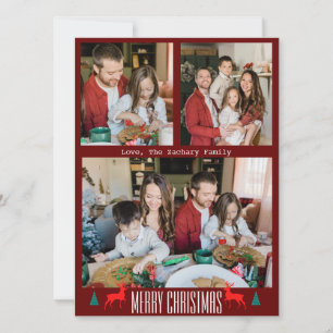 Christmas holidays Script Family Three Photo Holiday Card