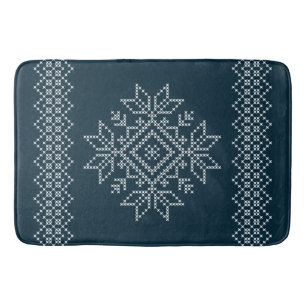 Christmas holidays season blue snowflake art bath mat