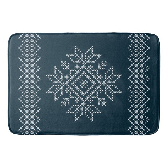 Christmas holidays season blue snowflake art  bath mat (Front)