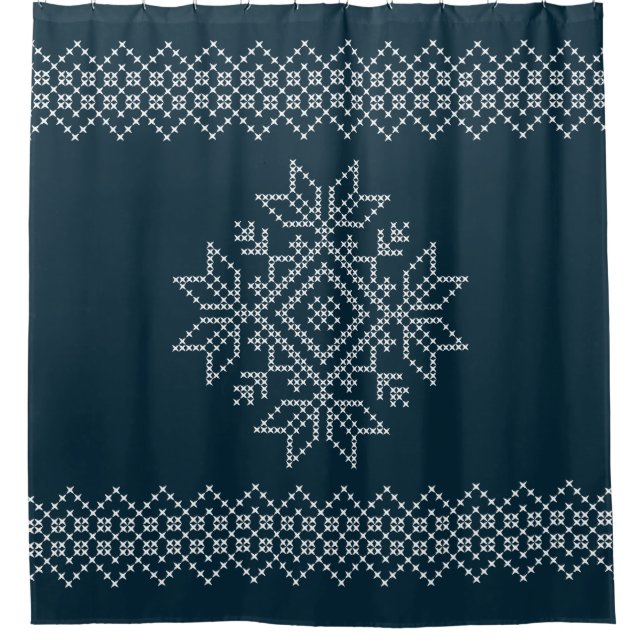Christmas holidays season blue snowflake art   shower curtain (Front)