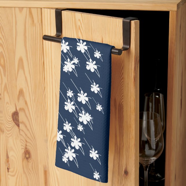 Christmas Holidays snowflakes pattern navy blue Tea Towel (Thirds Fold)