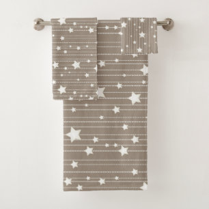 Christmas holidays stripes, dots and white stars  bath towel set