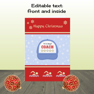 Christmas holidays swimming coach custom greeting holiday card