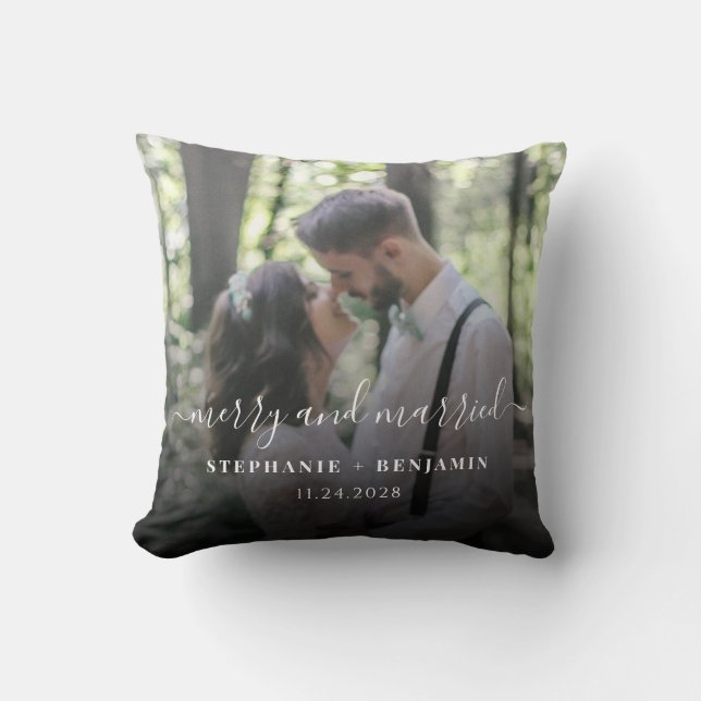 Christmas Holidays Wedding Photo Hand-Lettered Cushion (Front)